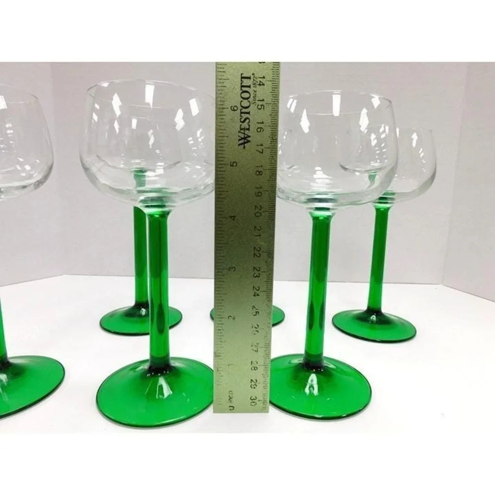 Vintage Set Of Luminarc France Emerald Green Stem Wine Glasses 6.5